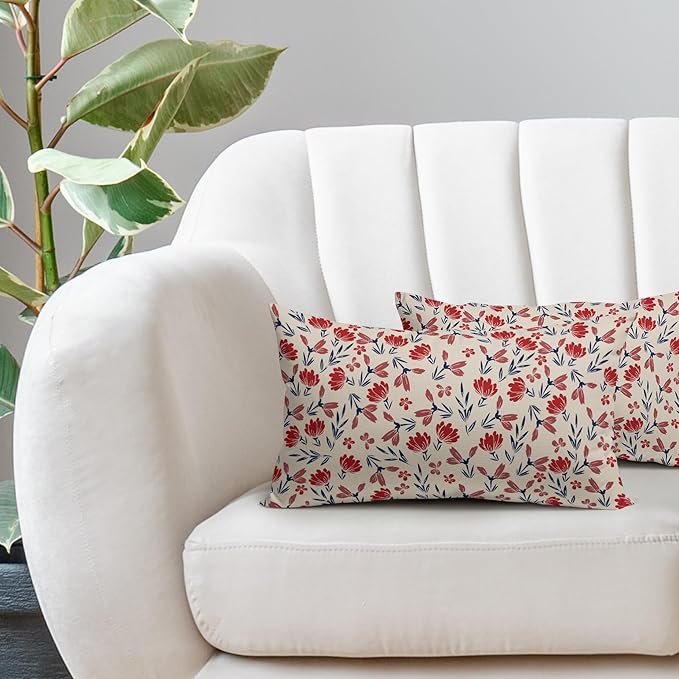 4th of July Floral Pillow Covers 12x20 Set of 2 Rustic Old Style Navy Blue Red Flower Print Rectangle Decorative Outdoor Pillowcases Patriotic Farmhouse Throw Cushion Case Decor for Couch Sofa Bed