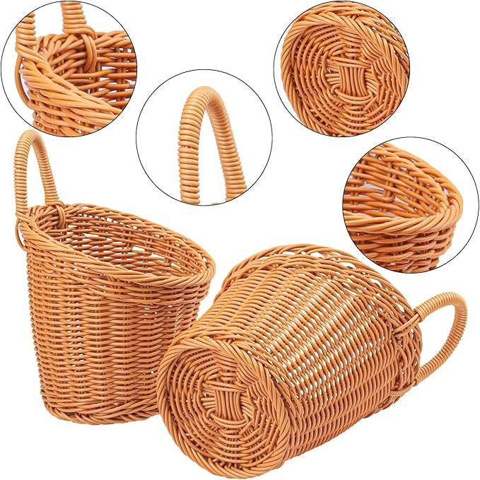 5 Pack 6.7 x 6 inch Woven Hanging Fruit Basket, Wall Hanging Wicker Baskets, Wall Fruit Wicker Basket for Kitchen, Planter, Vegetable & Fruit, Boho Home Decor