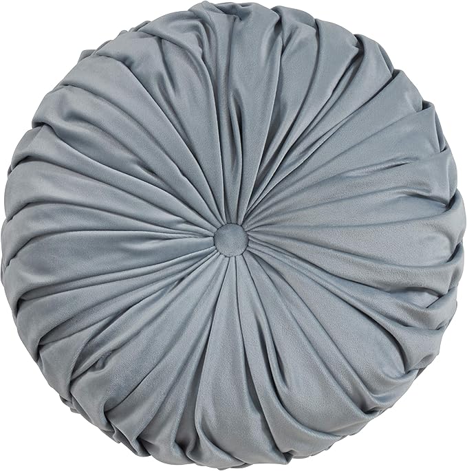 SARO LIFESTYLE Round Velvet Pintucked Poly Filled Throw Pillow