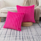 ZLINA Set of 2 Hot Pink Faux Fur Decorative Throw Pillow Covers Fluffy Striped Pillowcase Cushion Covers 22 x 22 Inch Decor Sofa Couch Bedroom