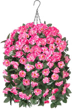 Fake Geraniums Artificial Hanging Flowers Basket for Outdoors, Spring Outdoor Hanging Plants Faux Silk Geraniums Vines in Planter UV Resistant Realistic for Outside Porch Yard Balcony Patio, Pink