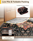 Area Rugs 2'x3' Kitchen Rugs Entry Rug Small Rugs for Entryway Kitchen Bathroom Door Mat Indoor Entrance,Washable Non Slip, Black Colorful Floral Dark Tan
