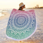 Oversize Round Mandala Beach Towel Blanket, Circle Microfiber Bohemian Boho Quick Dry Super Water Absorbent Towel, Hippy Gypsy Yoga Mat Picnic Table Mediation Throw Tapestry with Tassel Ultra ,59”