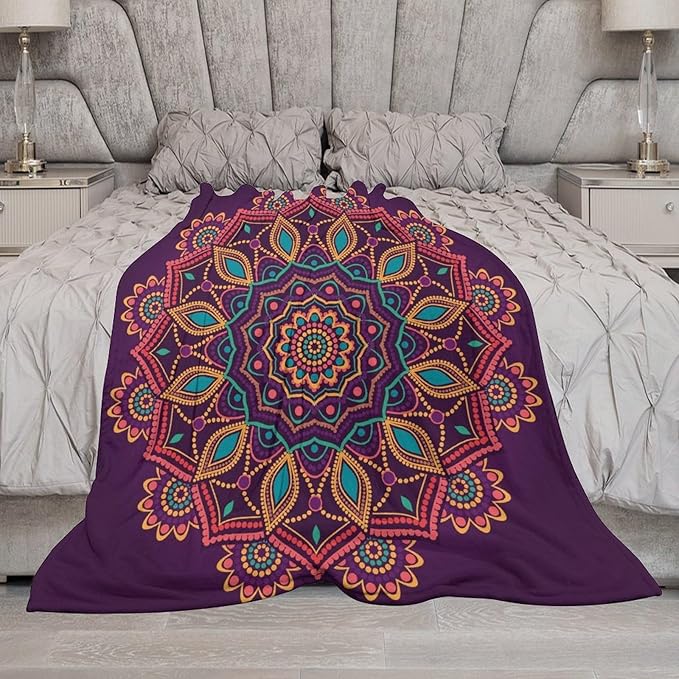 Mandala Throw Blanket Indian Hippie Bohemian Art Floral Texture Pattern Blanket for Sofa Bed Couch Chair Or Dorm 50"x60"