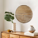 Musanpou Hand-carved Wood Wall Decor featuring Artistic Round Design for Farmhouse and Country-style Interiors | Wall Art Decoration | 11.8 inches x 11.8 inches (Natural)