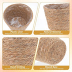 3 PCS Plant Baskets Indoor with Plastic Liner, Water Hyacinth Woven Planters Flower Basket, Planter Basket for Rustic Boho Home Farmhouse Floor Potted Pots Decor