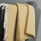 BOURINA Decorative Herringbone Faux Cashmere Fringe Throw Blanket Lightweight Soft Cozy for Bed or Sofa Farmhouse Outdoor Throw Blankets, 50" x 60", Light Yellow