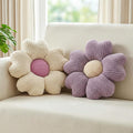 2 Pcs Lavender Decorative Throw Pillows, 15'' Cute Daisy Flower Shaped Pillow Floor Seating Cushion for Bed Couch Sofa Bedroom Room Dorm Decor (Lavender & Ivory)