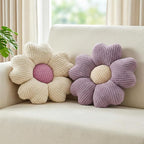 2 Pcs Lavender Decorative Throw Pillows, 15'' Cute Daisy Flower Shaped Pillow Floor Seating Cushion for Bed Couch Sofa Bedroom Room Dorm Decor (Lavender & Ivory)