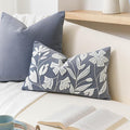 BlissBlush 12x20 Lumbar Pillow Cover, Grayish Blue Rectangular Decorative Throw Pillowcase for Couch Sofa, Floral Tufted Embroidered Velvet Farmhouse Accent Cushion (Cover Only)