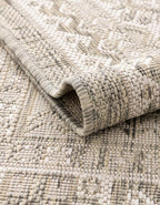 Rugs.com Outdoor Aztec Collection Rug – 13 Ft Round Light Gray Flatweave-Pile Rug Perfect for Kitchens, Dining Rooms