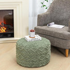 Round Pouf Ottoman Stuffed 20x12 Inches Floor Pouf Chair for Living Room Bedroom Modern Foam Pouf Ottoman Foot Rest for Couch Home Decor Pouffe Sage Green