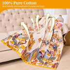 Boho Floral Throw Blanket, 100% Cotton Muslin Ultra Soft Sofa & Couch Cover, Bohemian Home Decor Gauze Quilt (Flower and Butterfly, 60"x80")