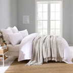 Ultra Soft Fleece Sherpa Blanket King Size,Lightweight Cozy Boho Bed Blanket with Decorative Tassel, Pattern Reversible, 2 Tones Ombre Light Brown,104”x90”
