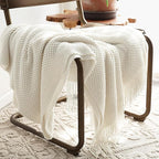 LOMAO Knitted Throw Blanket with Tassels Bubble Textured Lightweight Throws for Couch Cover Home Decor (Cream, 60x80)