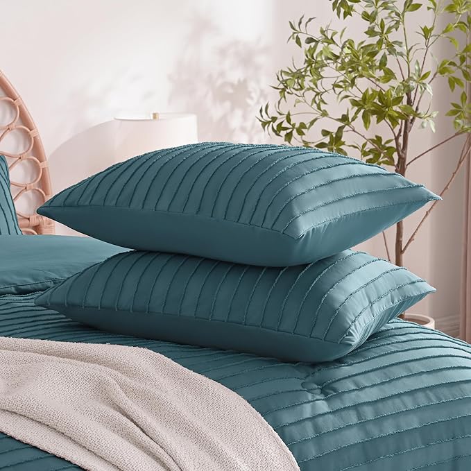 JELLYMONI Pillowcases Standard Size Grayish Blue 2 Pack Boho Striped Bed Pillow Covers 20x26in Polyester Envelope Pillow Shams Tufted Bohemian Textured (Pillows are not Included)
