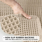 MIULEE Set of 2 Waffle Bathroom Rugs, Boho Bath Rugs Non Slip Washable, Super Absorbent Bath Mats, Ultra Soft Rubber Backed Shower Mats for Bathroom Floor, Tub and Shower, Pale Beige, 17x24 Inch