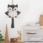 Macrame Owl Wall Hanging - Handmade Boho Hanging Tapestry Art Home Decor, Nature-Inspired Gift for Owl Lovers, Sustainable Fiber Wall Art Minimalist Bird-Themed Decor - Grey