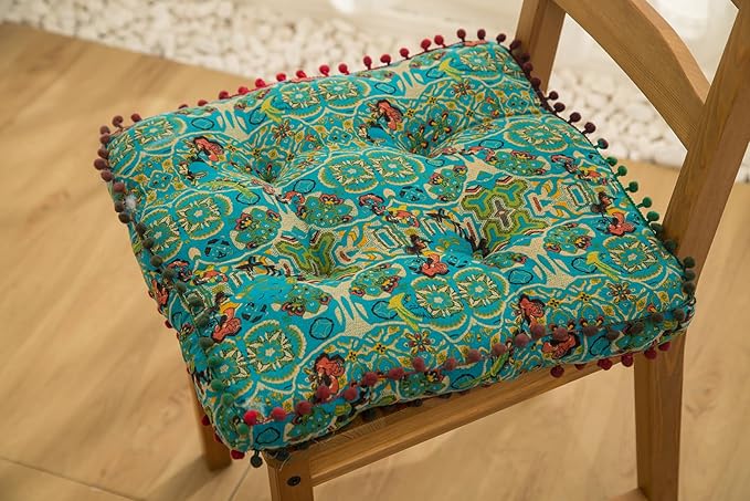 Cotton Linen Morocco Floor Cushions, Meditation Pillow, Futon Tatami Mats, Thickened Square Cushions for Outdoor Fireplace Yoga Living Room Reading Nook (BlueA,17''x17'')