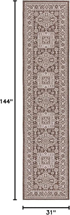 Rugs.com Outdoor Aztec Collection Rug – 12 Ft Runner Brown Flatweave Rug Perfect for Hallways, Entryways