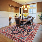 Amearea Vintage Design Area Rugs for Living Room, 4x6 Machine Washable Floral Collection Traditional Bedroom Rug, Low Pile Dinning Room Carpet, No Slip Office Kitchen Home Decor, Red and Blue