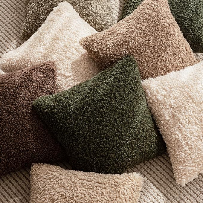 Foindtower 2 Pieces 20x20 Inch Olive Green, Faux Fur Throw Pillow Cover Accent Sherpa Furry Pillow Covers Fuzzy Soft Pillowcases Cozy Sheepskin Decorative Fleece Cushion Case for Bed Couch Living Room