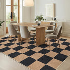 GarveeHome Easy Jute Area Rugs 6x9 for Living Room Non-Slip Backing Checkered Rugs Machine Washable Modern Indoor Outdoor Carpets for Dining Room Nursery Patio Bedroom Backyard Camping Black Tan