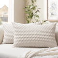 Softalker Throw Pillow Covers 12x20 Inch, Set of 2, Soft Corduroy Boho Stripe Decorative Pillow Cover, Couch Fluffy Pillow Cover for Farmhouse Home Decor Bed Living Room, Beige
