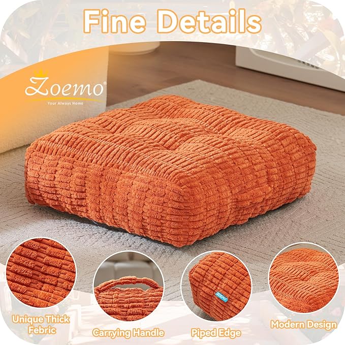 Floor Pillow Cushion for Adults, Meditation Cushion Pillow, Large Square Floor Sitting, for Tatami Living Room or Yoga, 22x22 Inch