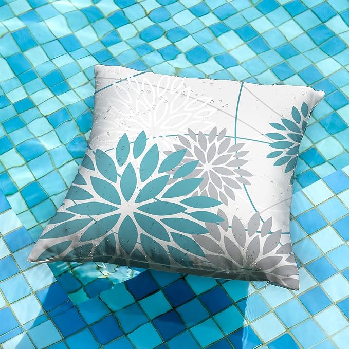 DFXSZ Blue and Grey Floral Pillow Covers 20x20 Set of 2 Outdoor Waterproof Decorative Throw Pillows Summer Pillow Covers Polyester Cushion Case Decor for Couch Patio Funiture Garden Porch 011A20