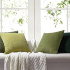 Softalker Throw Pillow Covers 20x20 Inch, Set of 4, Soft Corduroy Boho Stripe Decorative Pillow Cover, Couch Fluffy Pillow Cover for Farmhouse Home Decor Bed Living Room, Green