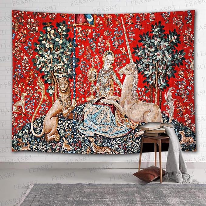 FEASRT Medieval Princess Tapestry - European Royal Tapestry The Maiden and The Unicorn - 80x60 inch for Bedroom, Living Room, Dorm Decoration