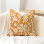 BlissBlush 20x20 Throw Pillow Cover, Mustard Yellow Square Decorative Cushion Cover for Couch Sofa, Floral Tufted Embroidered Velvet Farmhouse Accent Pillowcase (Cover Only)