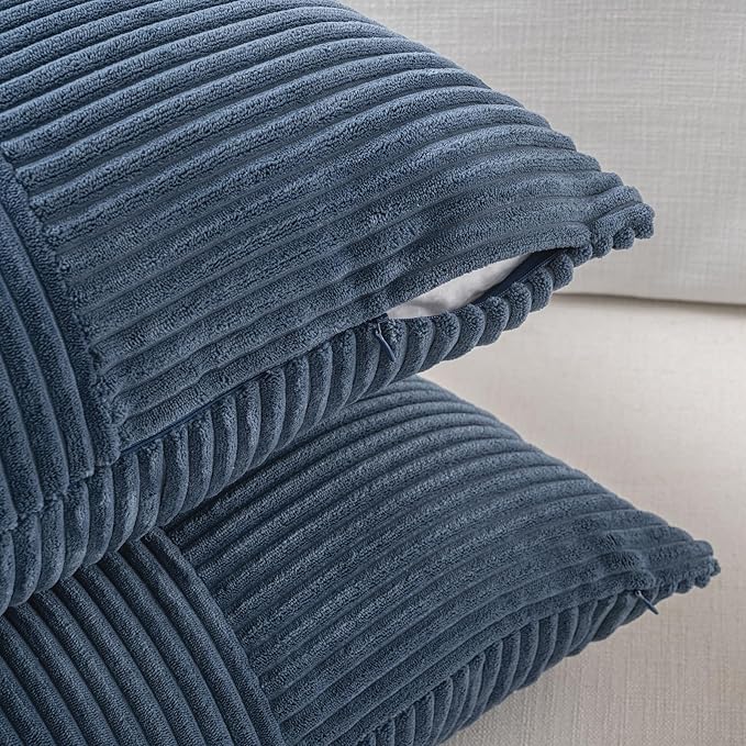 Fancy Homi 2 Packs Dusty Blue Decorative Throw Pillow Covers 16x16 Inch for Living Room Couch Bed Sofa, Farmhouse Boho Home Decor, Soft Corss Patchwork Corduroy Textured Square Cushion Case 40x40 cm