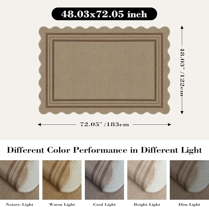 Modern Easy Jute 4x6 Outdoor Patio Rug, Washable Indoor Brown Kitchen Rugs Farmhouse Neutral Non Slip Area Rug for Living Room Backyard Bedroom