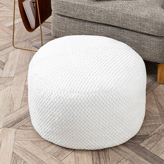 Asuprui Pouf Ottoman Unstuffed Ottoman Foot Rest No Filler Floor Pouf Soft Foot Stool 20x20x12 Inches Fuzzy Chair Floor Chair with Storage for Living Room Bedroom White