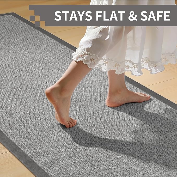 Washable Area Rug 6x9 Large Jute Like Rug for Living Room, Soft Non Slip Rugs Carpet for Dining Room Bedroom Cotton Boho Woven Braided Rugs Home Office Decor, Grey