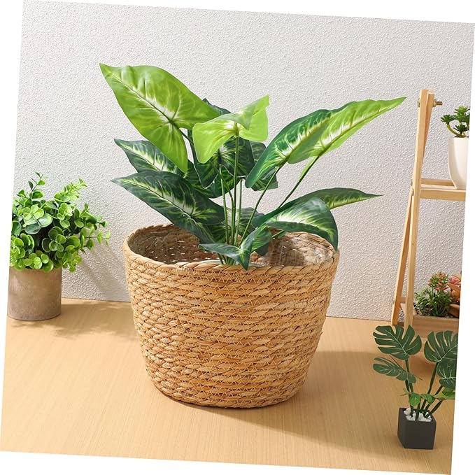 Elegant Rattan Plant Basket Wicker Hanging Basket Straw Woven Planter Home Decorative Flower Pot