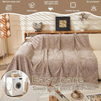 ROOMLIFE Boho Khaki Couch Cover for Dogs, Washable Non Slip Furniture Protector Couch Sofa Covers for 3 Cushion Couch, Soft Chenille Sofa Slipcovers Couch Cover Throw Blanket with Tassels 71''X150''