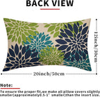 Navy Blue Green Teal Pillow Covers 12X20 Inch Set of 2, Modern Dahlia Floral Print Decorative Rectangle Throw Pillow Covers Outdoor Farmhouse Cushion Case for Home Couch Sofa Bed Decoration
