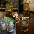 2 Tier Rolling Plant Stand with Wheels, Mid Century Modern Metal Stand for Planters, 2 Sizes 9 Inch & 11 Inch, Indoor Outdoor Movable Flower Pot Holder for Decor Home Garden Patio Load Bearing 165 LB 2 Pack Gold