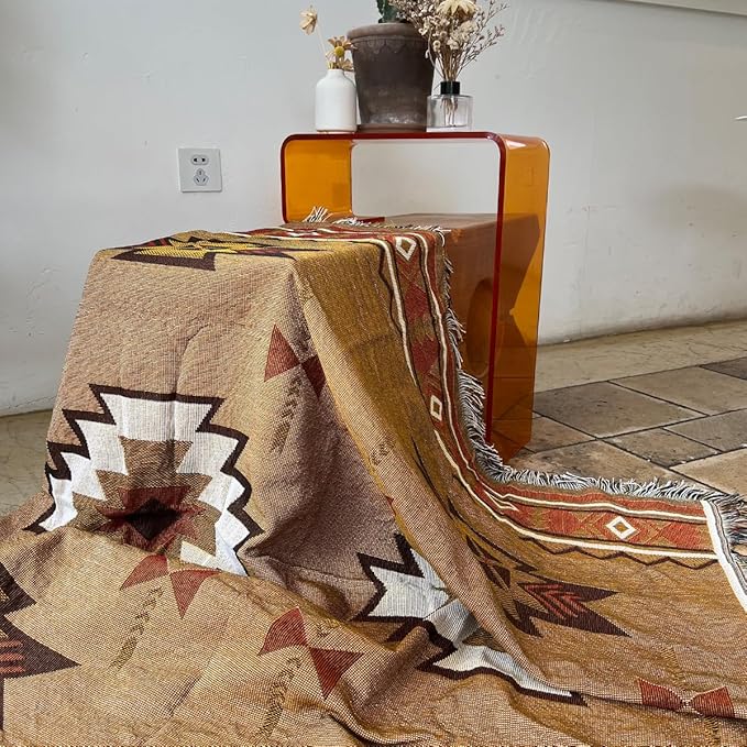 Hopstar Aztec Throw Blanket Navajo Indian Blankets and Throws Boho Western Decor Couch Cover Blanket for Bed Sofa Living Room Beach Travel 51"x63"(Sucre Coffee)