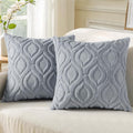 decorUhome Cozy Textured Euro Sham Throw Pillow Covers 24x24 Inch Set of 2, Soft Plush Faux Wool Blue Grey Accent Couch Pillow Covers for Modern Farmhouse Sofa Bed Living Room