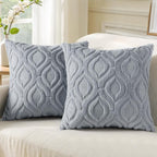 decorUhome Cozy Textured Throw Pillow Covers 16x16 Inch Set of 2, Soft Plush Faux Wool Blue Grey Accent Couch Pillow Covers for Modern Farmhouse Sofa Bed Living Room
