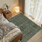 3x5 Rug for Entryway Bedroom, Green 3x5 Washable Area Rug, Vintage Retro Boho Throw Rug, Non Slip & Low Pile Small Carpet for Indoor Entry, Kitchen, Bedside, Living Room, Bathroom and Dining