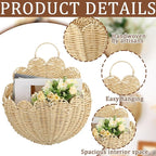 Domensi 4 Pcs Scalloped Wall Baskets Hanging Baskets 4 Different Sizes Large and Small Hand Woven Plastic Rattan Craft Original Storage Holder Scalloped Decor for Nursery Home House Bathroom