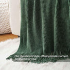 BATTILO HOME Dark Green Throw Blanket for Couch, Soft Chenille Knit Throws with Tassels for Home Decor, Spring Green Throws for Couch Cover, 50"x60"