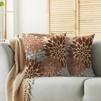 Brown Grey Gray Pillow Covers 24X24 Inch Set of 2, Modern Dahlia Floral Print Decorative Throw Pillow Covers Outdoor Farmhouse Cushion Case for Home Couch Sofa Bed Decoration