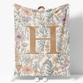 JXREQ Throw Blanket Initial Letter H Personalized Monogrammed Gifts for Women Teen Girls Frends, Boho Floral Throw Blankets for Bed Sofa Living Room Office, 50x60 Inch