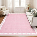 GarveeHome Scalloped Washable Rugs 9x12 Rug for Living Room Non-Slip Solid Pink Modern Minimalism 9 x 12 Rug Low-Pile Carpet for Bedroom Dining Nursery Mat with Rubber Back